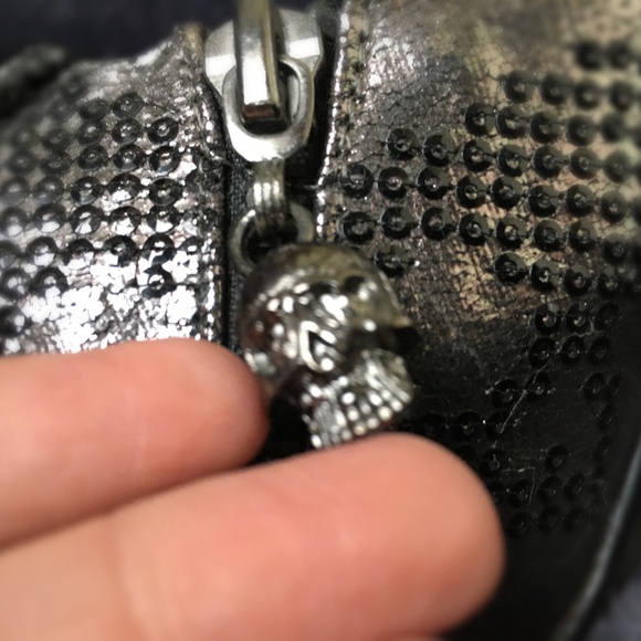 JustFab Metallic with Black Sequin Skulls Pumps 8 - Picture 5 of 8